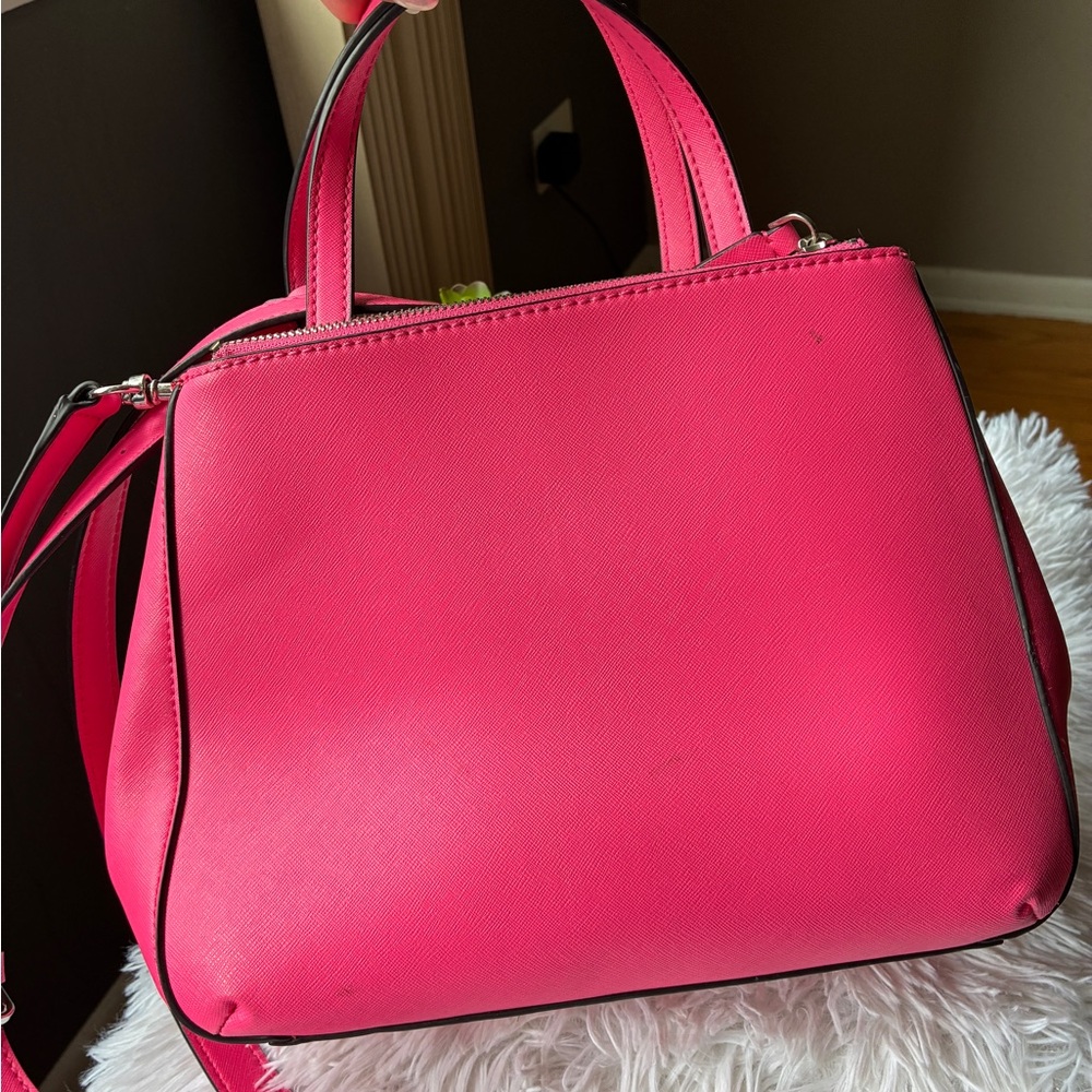 GUESS Pink Saffiano Leather Satchel with Heart Charm - Picture 5 of 14